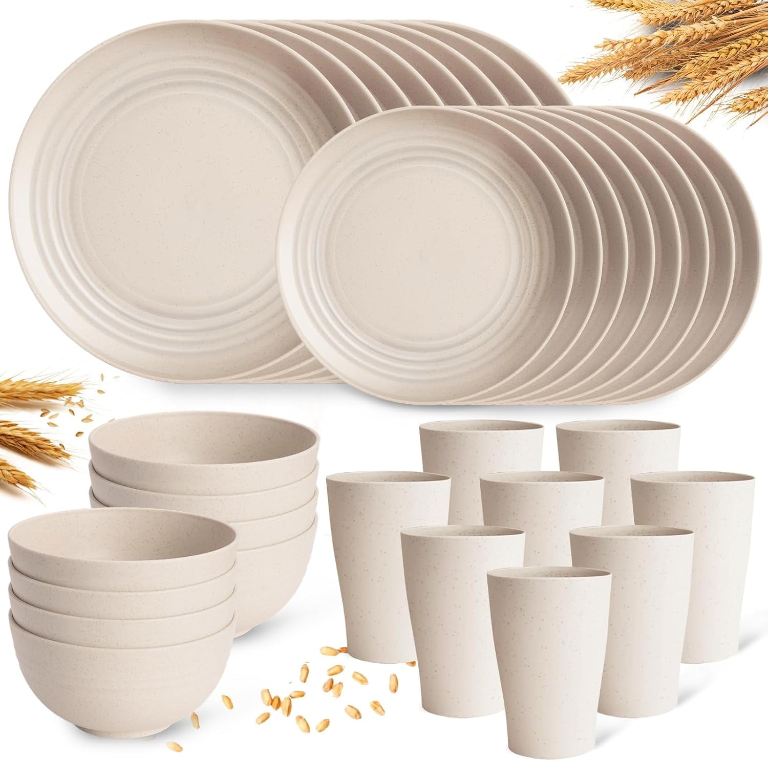 Camping Plates Cups and Bowls Set Green Reusable Microwave Safe Lightweight Unbreakable Plastic Dishes Set for Kids Elderly Kitchen Adults Outdoor,32 Pcs Holiday Dinnerware Sets for 8