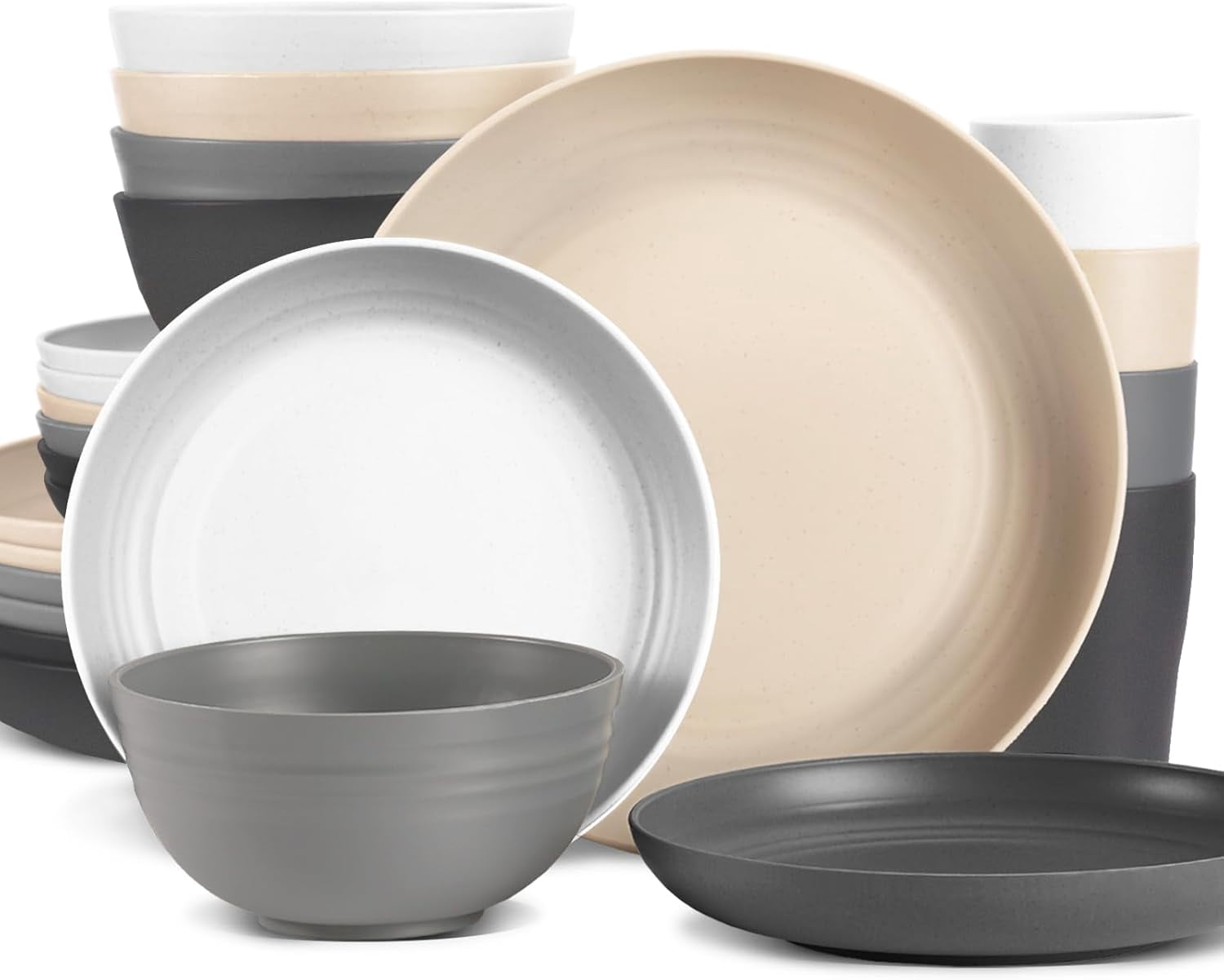Camping Plates Cups and Bowls Set Green Reusable Microwave Safe Lightweight Unbreakable Plastic Dishes Set for Kids Elderly Kitchen Adults Outdoor,32 Pcs Holiday Dinnerware Sets for 8