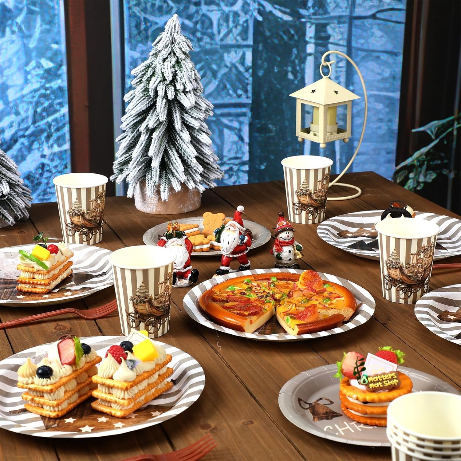 150 Pcs Christmas Disposable Paper Dinnerware Set for 25 Guests Christmas Party Decorations Supplies, Includes 7 Inch 9 Inch Dinner Plates Cups Knives Forks Spoons for Holiday(Brown Series)