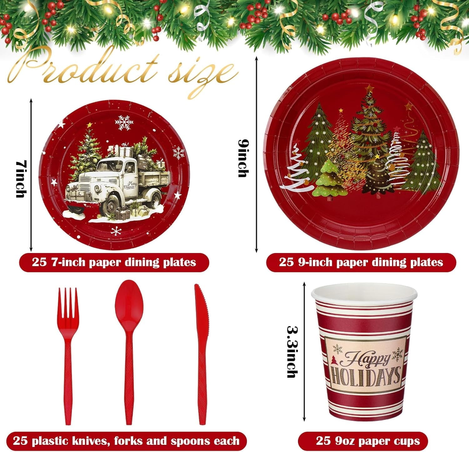 150 Pcs Christmas Disposable Paper Dinnerware Set for 25 Guests Christmas Party Decorations Supplies, Includes 7 Inch 9 Inch Dinner Plates Cups Knives Forks Spoons for Holiday(Brown Series)