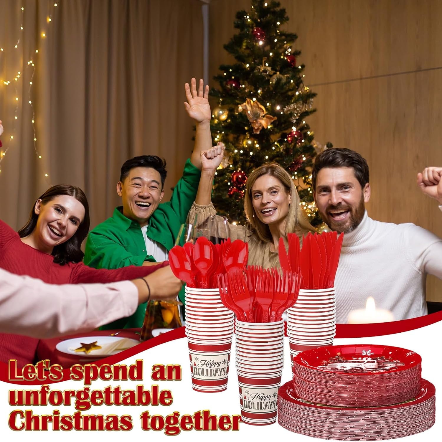 150 Pcs Christmas Disposable Paper Dinnerware Set for 25 Guests Christmas Party Decorations Supplies, Includes 7 Inch 9 Inch Dinner Plates Cups Knives Forks Spoons for Holiday(Brown Series)