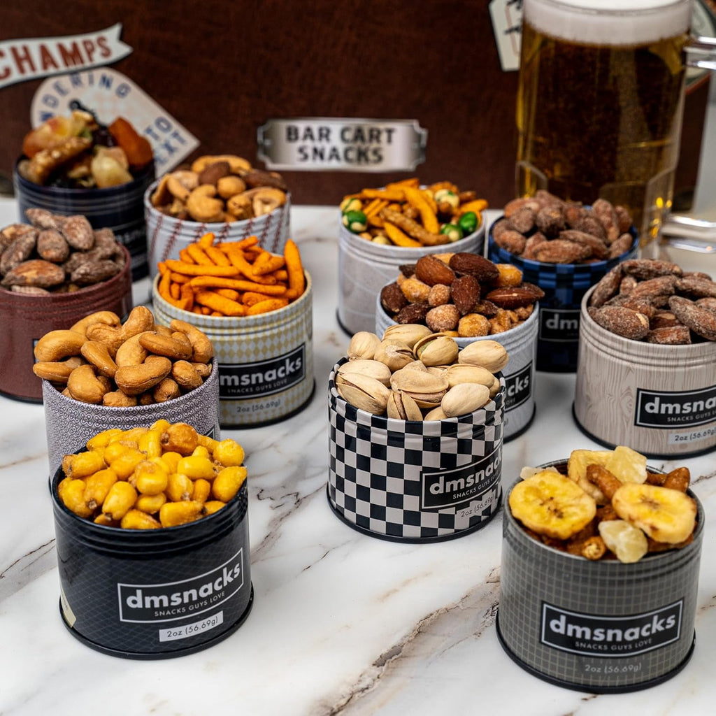 Snack Box Gift Basket Assorted Baked Nuts Variety Pack in Tins 12 Count 24 Oz Total