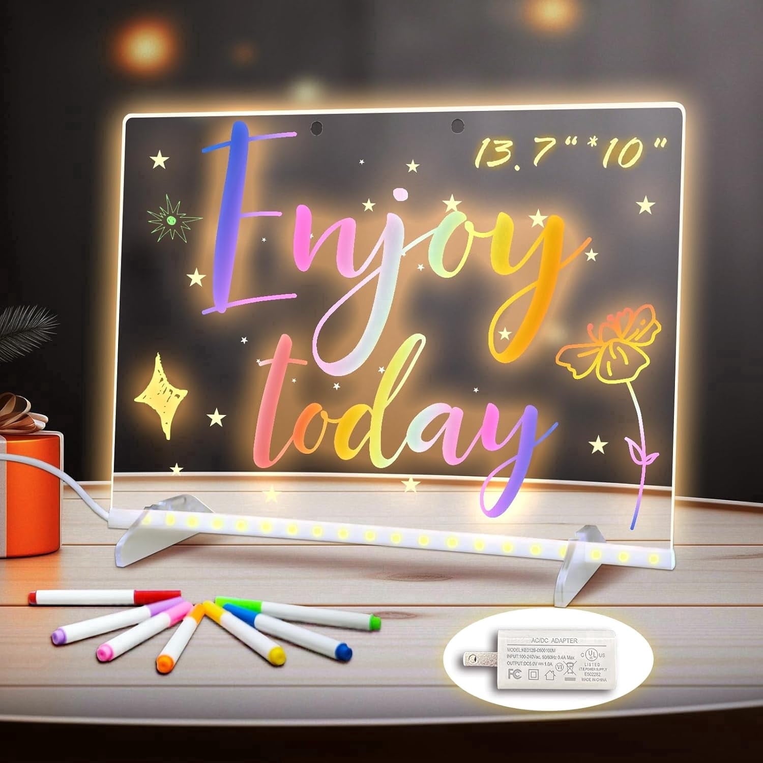 LED Drawing Board, 11.81"x7.87" Light Up Writing Board with 4 Modes &amp; 7 Colors, Acrylic Dry Erase Board Includes Adapter, Stand &amp; 7 Markers, Glow Doodle Board Toy