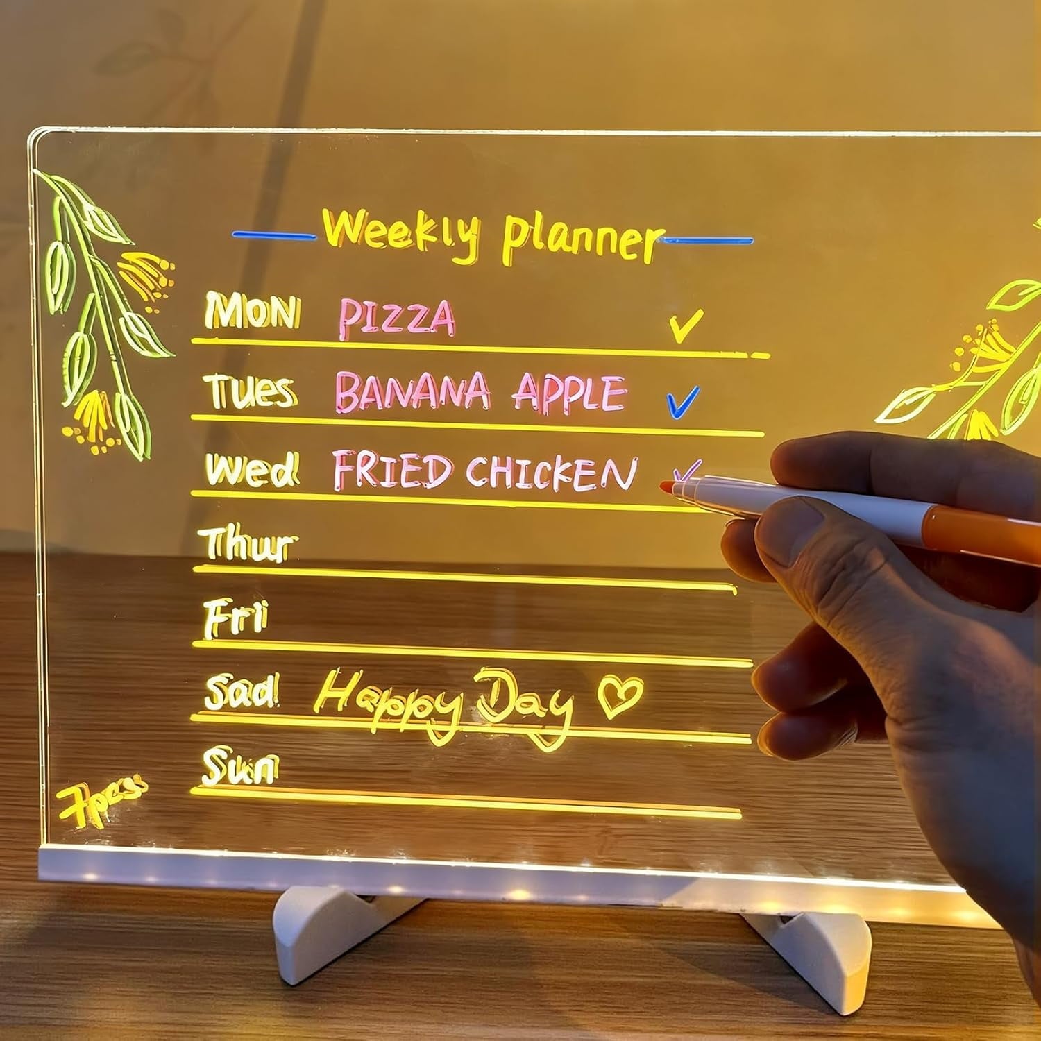 LED Drawing Board, 11.81"x7.87" Light Up Writing Board with 4 Modes &amp; 7 Colors, Acrylic Dry Erase Board Includes Adapter, Stand &amp; 7 Markers, Glow Doodle Board Toy