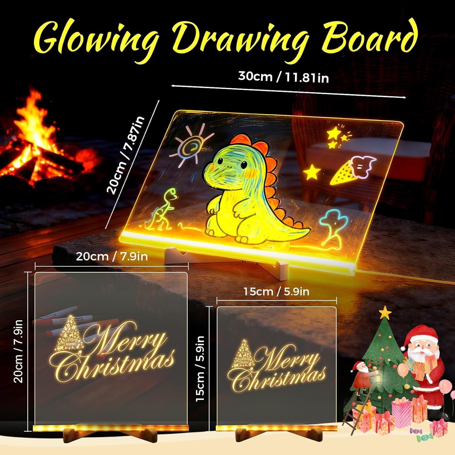 LED Drawing Board, 11.81"x7.87" Light Up Writing Board with 4 Modes &amp; 7 Colors, Acrylic Dry Erase Board Includes Adapter, Stand &amp; 7 Markers, Glow Doodle Board Toy