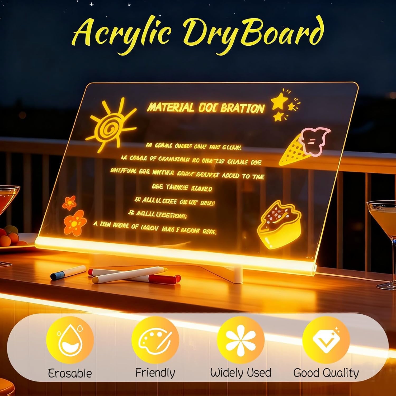 LED Drawing Board, 11.81"x7.87" Light Up Writing Board with 4 Modes &amp; 7 Colors, Acrylic Dry Erase Board Includes Adapter, Stand &amp; 7 Markers, Glow Doodle Board Toy