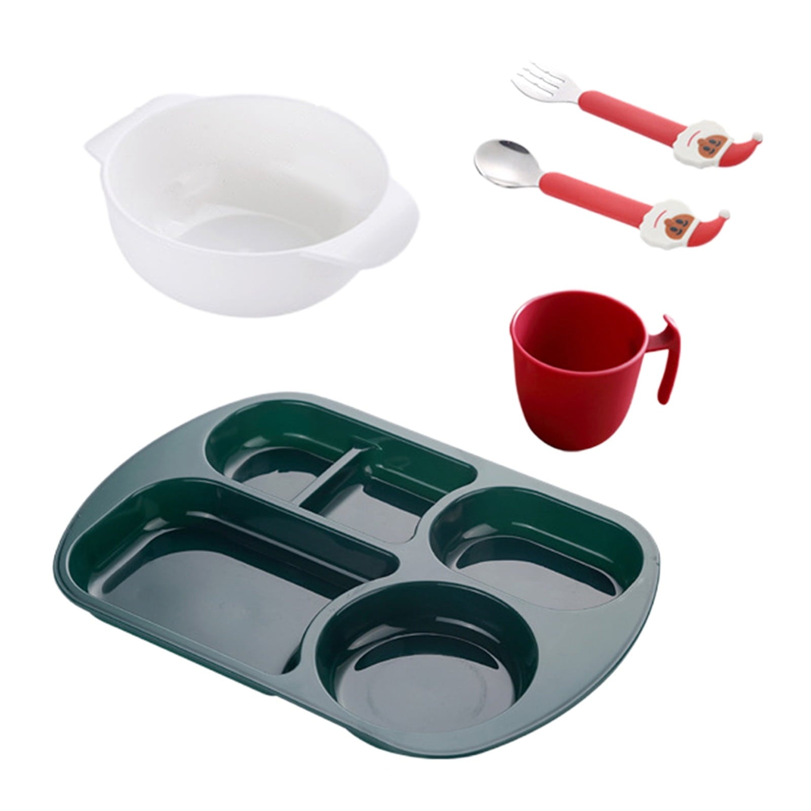 Decor Plastic Dinner Dish Children's Christmas Dinner Dish Household Fall-proof Fast Food Dish Dinner Bowl Water Cup Spoon Fork Five Sets Christmas Products