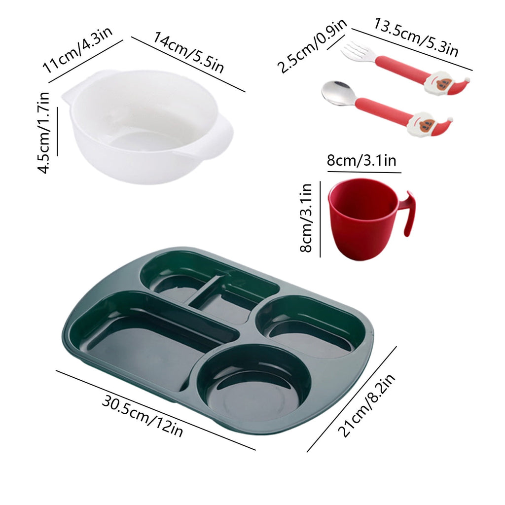 Decor Plastic Dinner Dish Children's Christmas Dinner Dish Household Fall-proof Fast Food Dish Dinner Bowl Water Cup Spoon Fork Five Sets Christmas Products