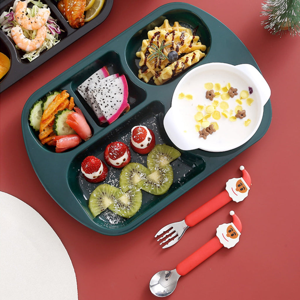 Decor Plastic Dinner Dish Children's Christmas Dinner Dish Household Fall-proof Fast Food Dish Dinner Bowl Water Cup Spoon Fork Five Sets Christmas Products