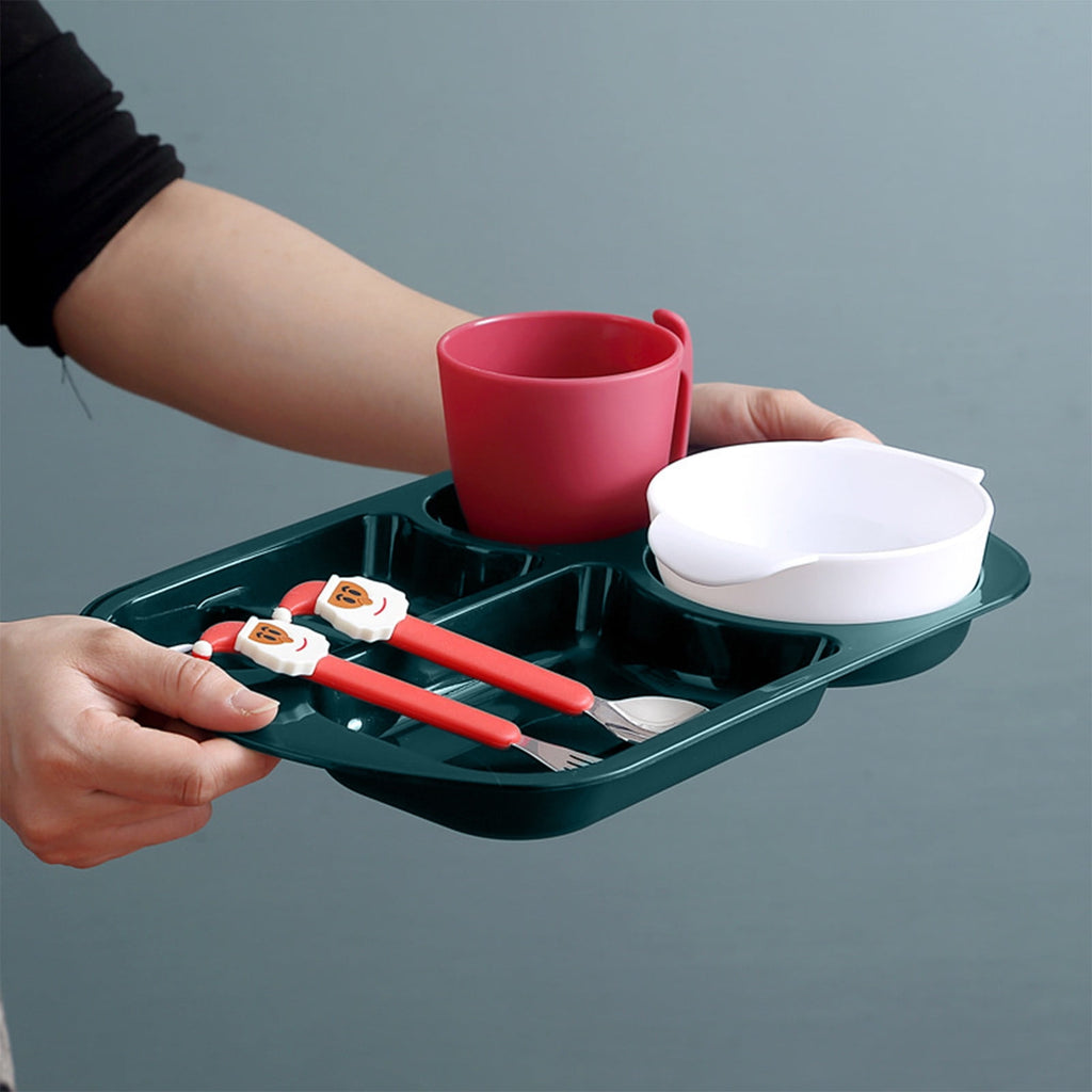Decor Plastic Dinner Dish Children's Christmas Dinner Dish Household Fall-proof Fast Food Dish Dinner Bowl Water Cup Spoon Fork Five Sets Christmas Products