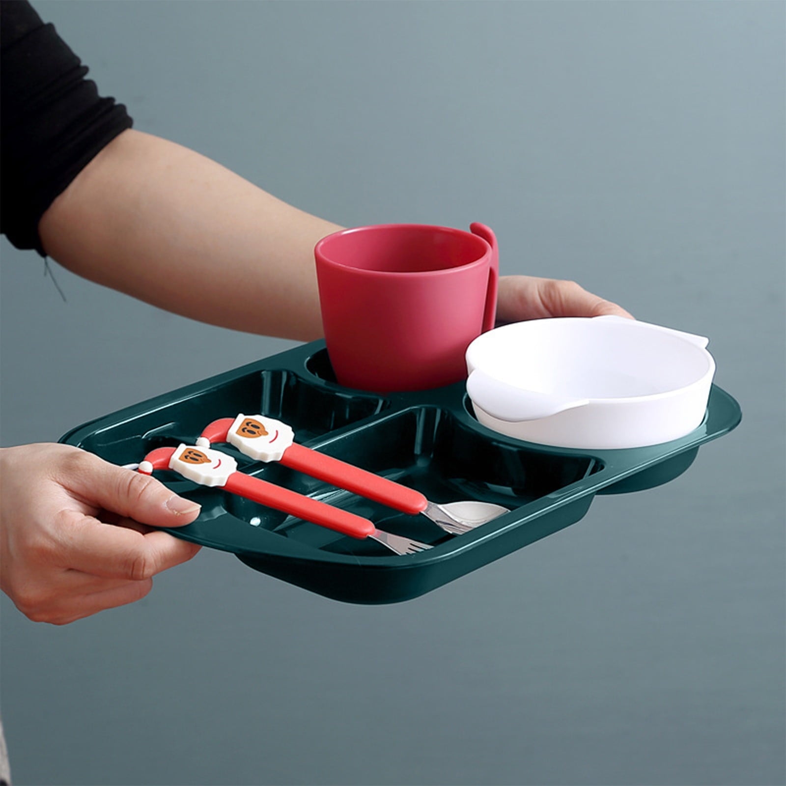 Decor Plastic Dinner Dish Children's Christmas Dinner Dish Household Fall-proof Fast Food Dish Dinner Bowl Water Cup Spoon Fork Five Sets Christmas Products