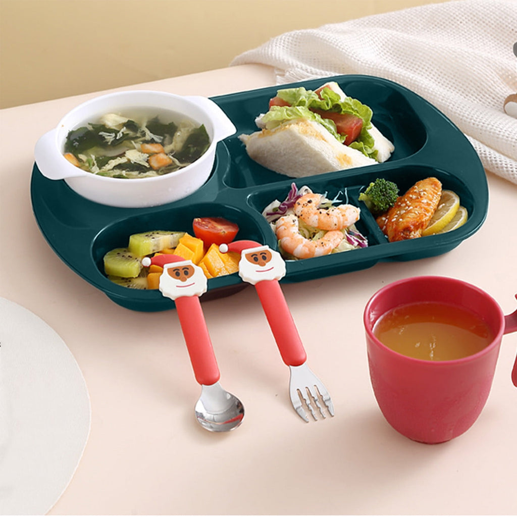 Decor Plastic Dinner Dish Children's Christmas Dinner Dish Household Fall-proof Fast Food Dish Dinner Bowl Water Cup Spoon Fork Five Sets Christmas Products