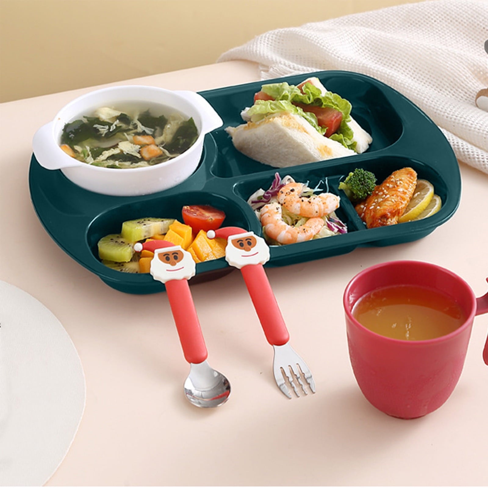 Decor Plastic Dinner Dish Children's Christmas Dinner Dish Household Fall-proof Fast Food Dish Dinner Bowl Water Cup Spoon Fork Five Sets Christmas Products