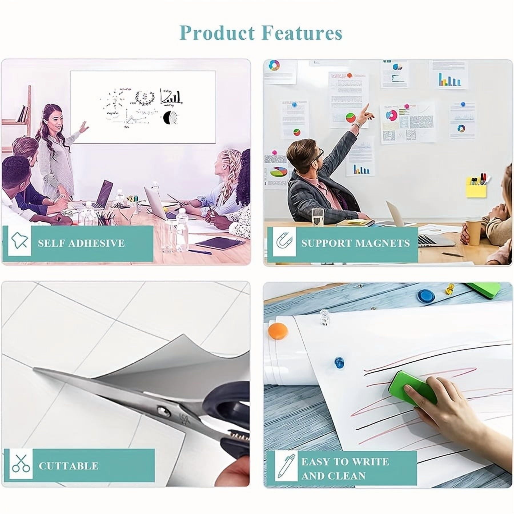 Magnetic Dry Erase Whiteboard Paper with Adhesive, 24" x 36" White Board Film for Wall, Easy to Write and Clean Dry Erase Board for Office, Classroom, Home, Include Marker, Magnetic Eraser and Magnet