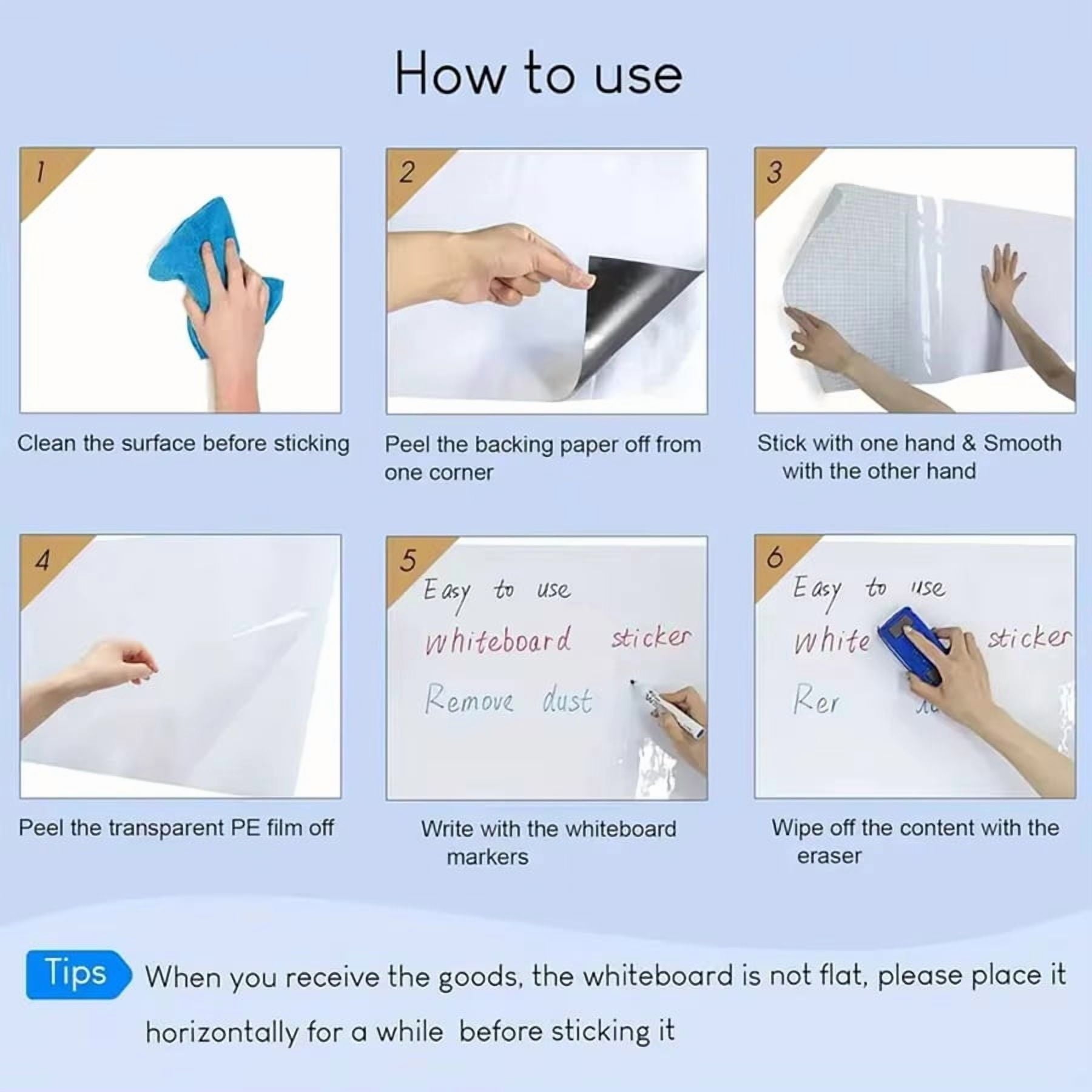 Magnetic Dry Erase Whiteboard Paper with Adhesive, 24" x 36" White Board Film for Wall, Easy to Write and Clean Dry Erase Board for Office, Classroom, Home, Include Marker, Magnetic Eraser and Magnet