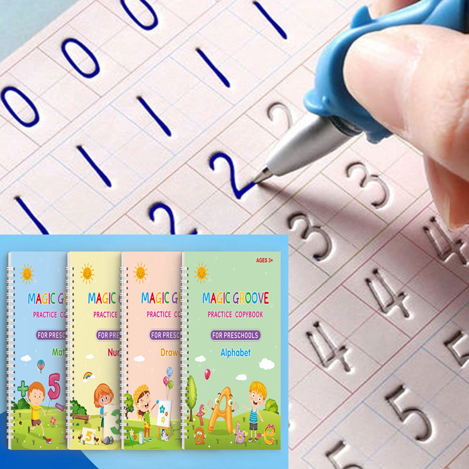 Magical Handwriting Workbooks Practice Copybook, Magic Calligraphy That Can Be Reused Handwriting Copybook Tracing Book (4books+Pens) by PAKASEPT
